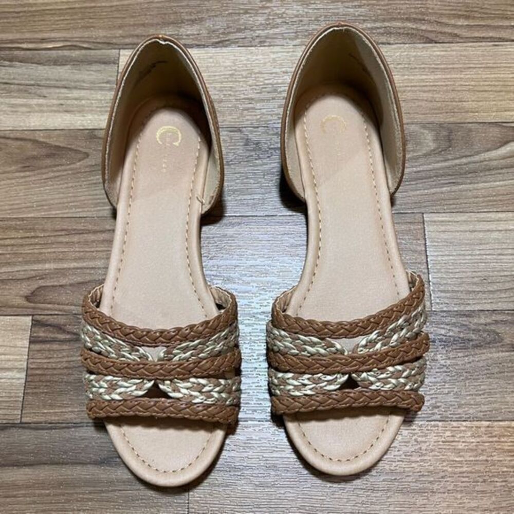 Cato‎ Women’s Braided Straps Slip On Flat Sandals Brown Gold Size 8